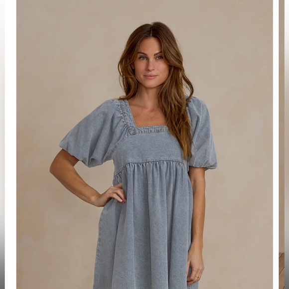 Rylee + Cru | Dresses | Rylee Cru Blue Smocked Puff Sleeve Square Neck ...